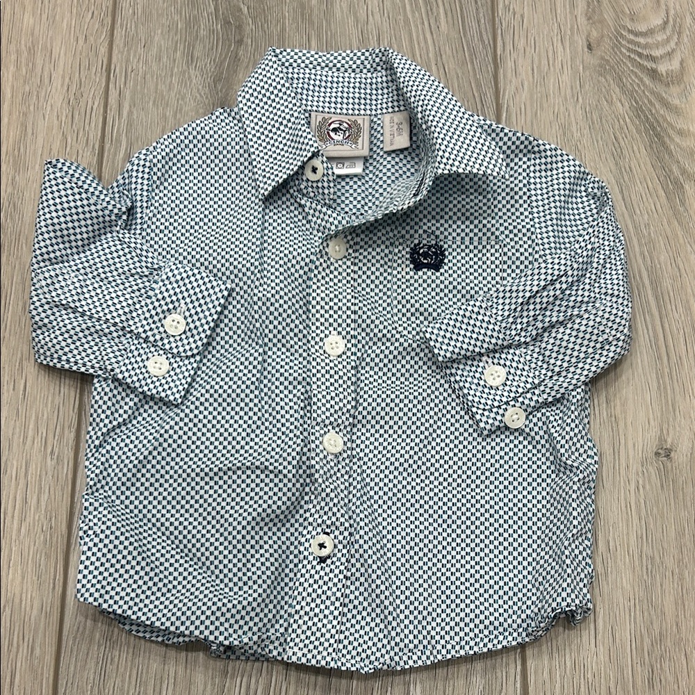 Cinch Boys White & Navy Micro-Check Button Down Shirt